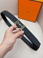 1:1  Hermes Black Leather Belt with Gold 'H' buckle Automatic Buckle 3.5cm